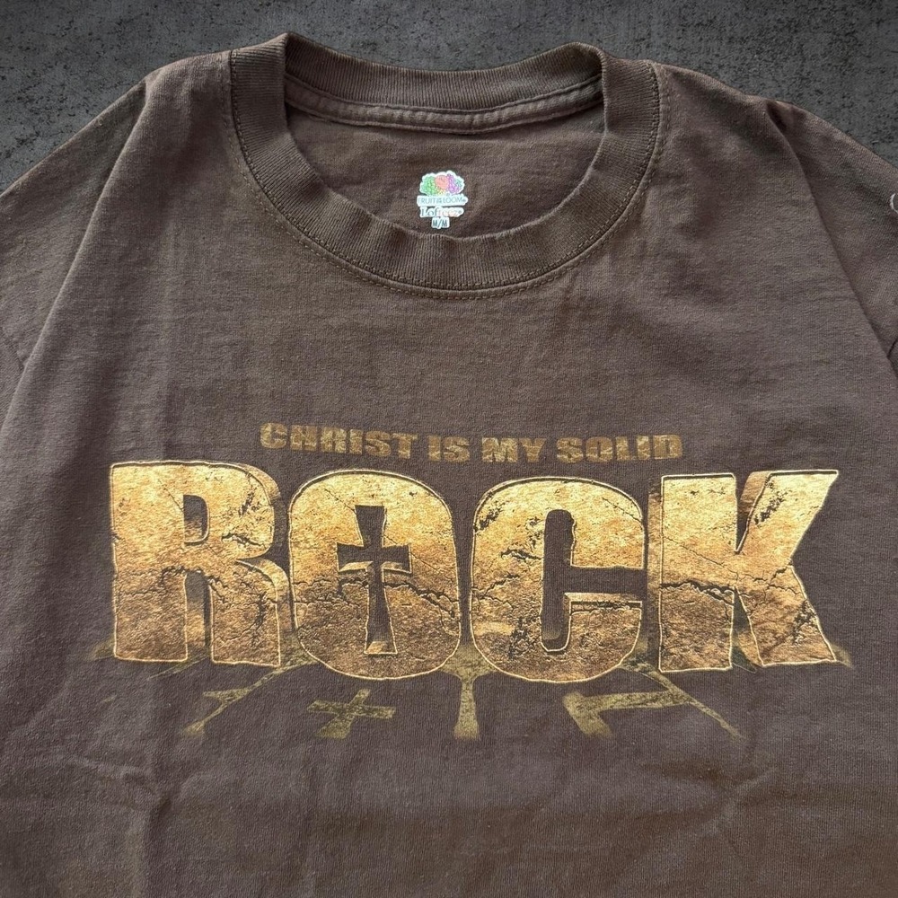 Vintage 2000's "Chirst Is My Solid Rock" Jesus T-Shirt Size Medium Retro Skate